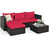 5PCS Patio Rattan Furniture Set Sectional Conversation Sofa w/ Coffee Table