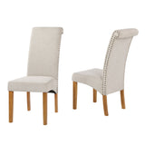 Dining Chair Set of 2 Fabric Padded Side Chair with Solid Wood Legs, Nailed Trim(Beige)