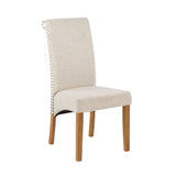 Dining Chair Set of 2 Fabric Padded Side Chair with Solid Wood Legs, Nailed Trim(Beige)