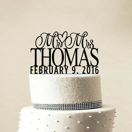 Cute Wedding Cake Topper MR MRS Last name and date - The Suggestion Store