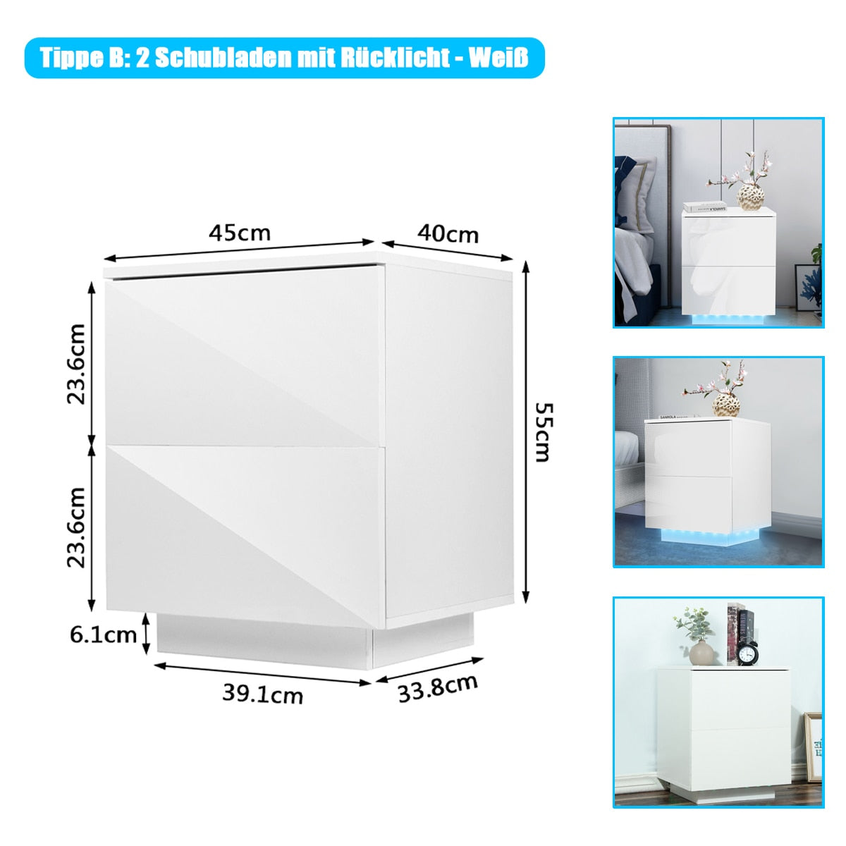 Night Table with 2 Drawers Organizer Storage Cabinet Bedside Nightstands for Night