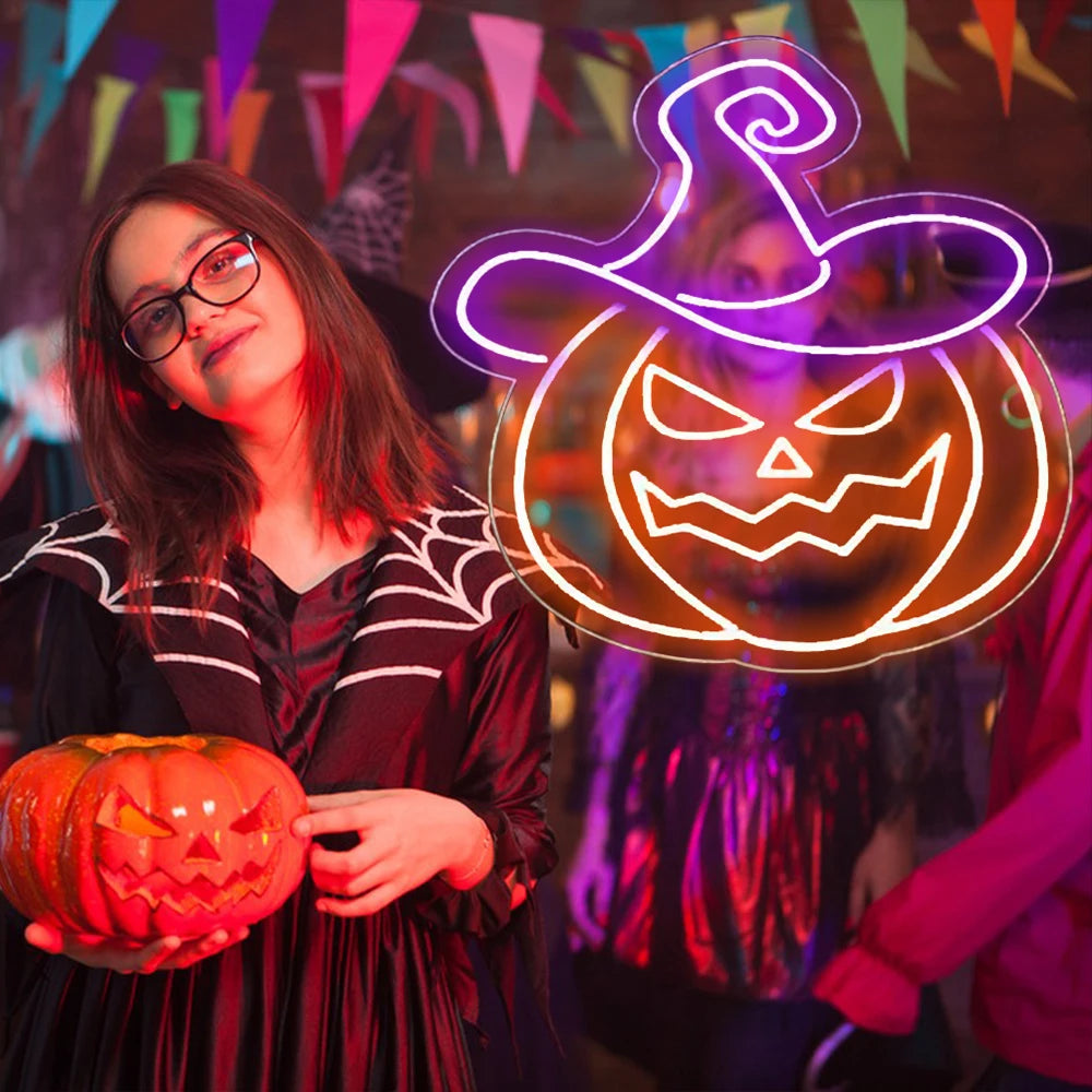 Pumpkin Neon Led Sign Halloween Decoration Light Up Sign USB Spooky Boo Wall Lamp