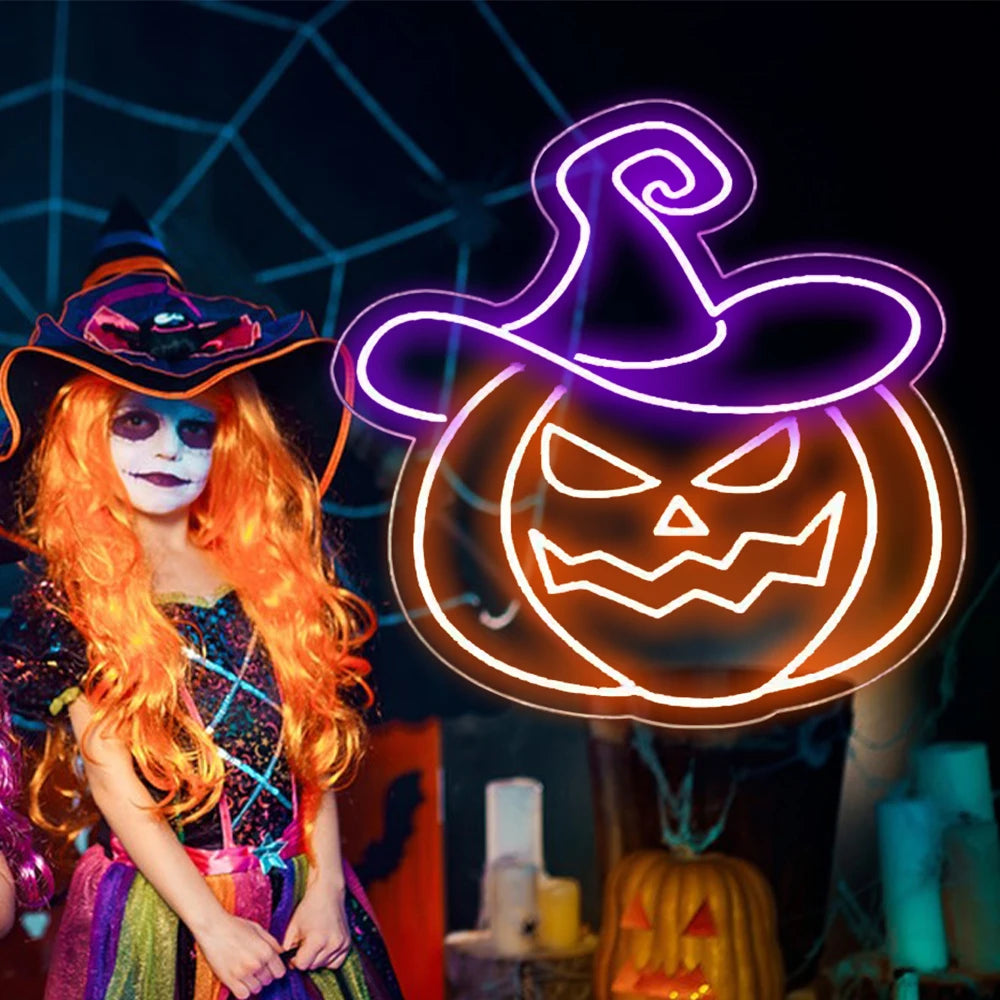 Pumpkin Neon Led Sign Halloween Decoration Light Up Sign USB Spooky Boo Wall Lamp