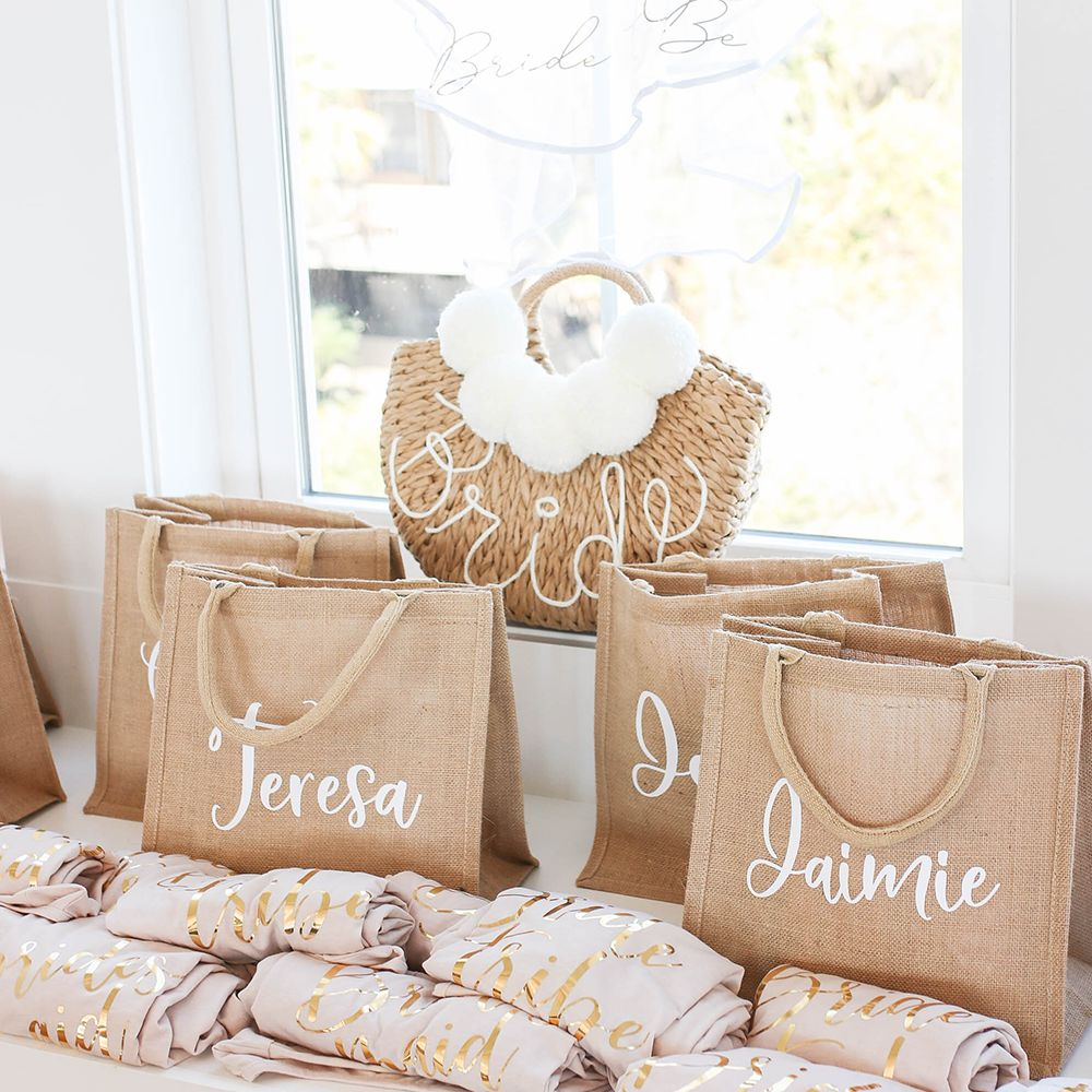 Personalized Wedding Burlap Tote Bag