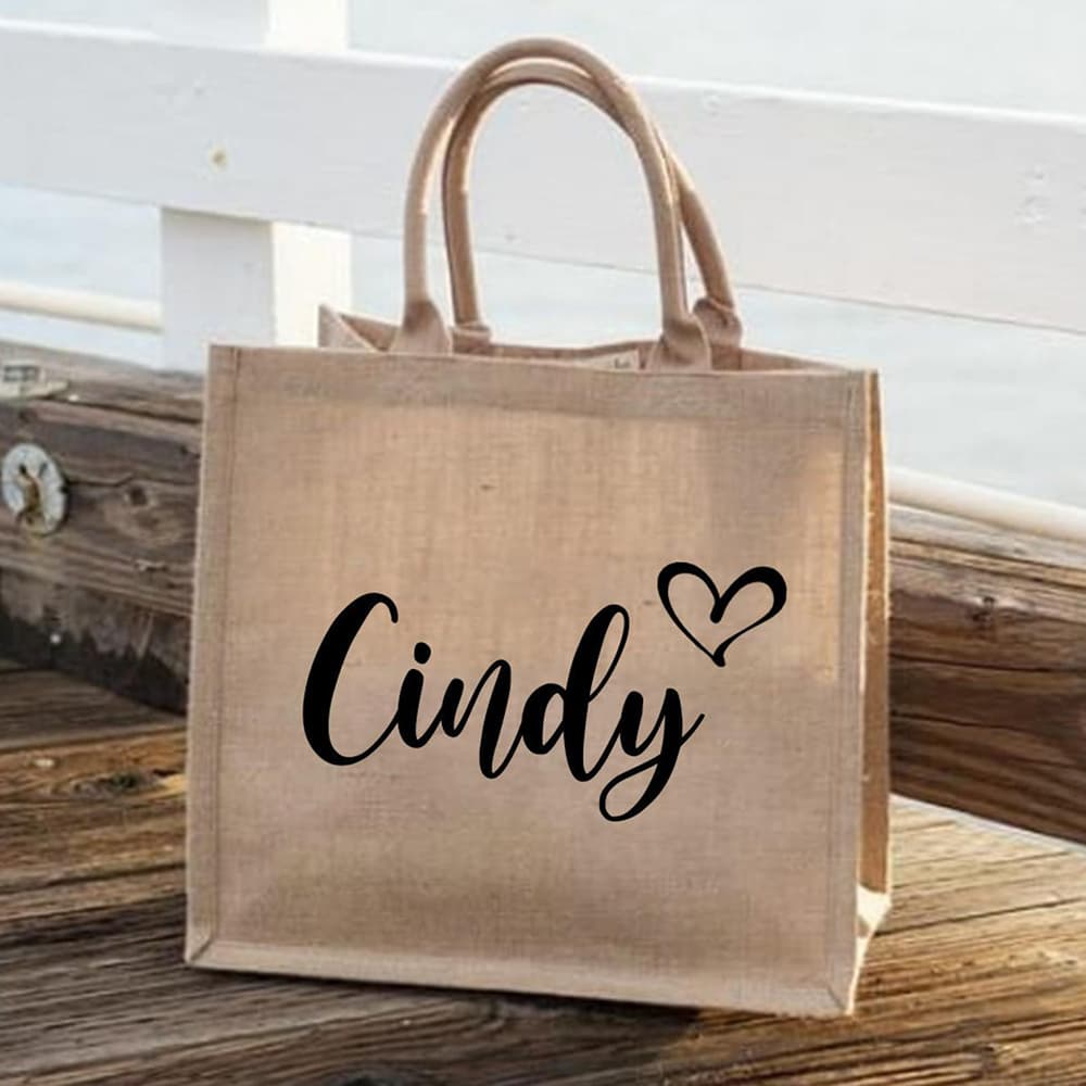 Personalized Wedding Burlap Tote Bag