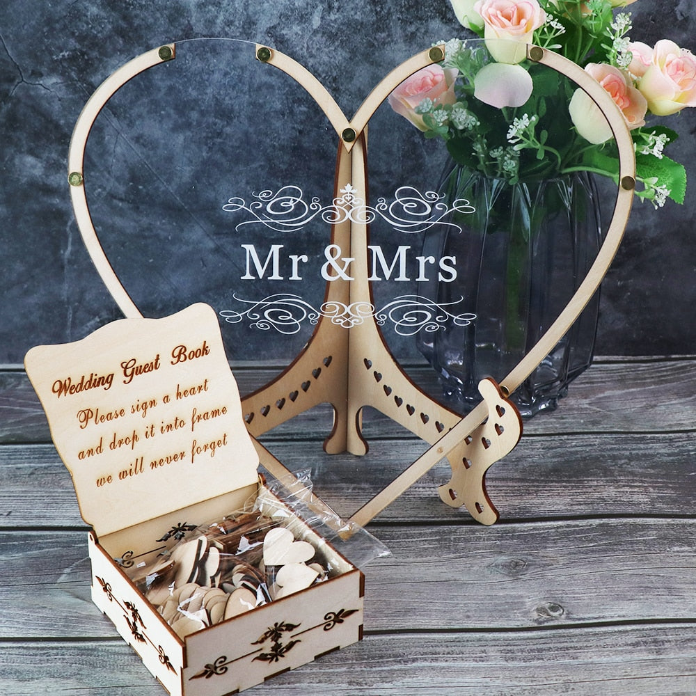 Heart shape Transparent Wedding guest book + Rustic Sweet Heart Drop box