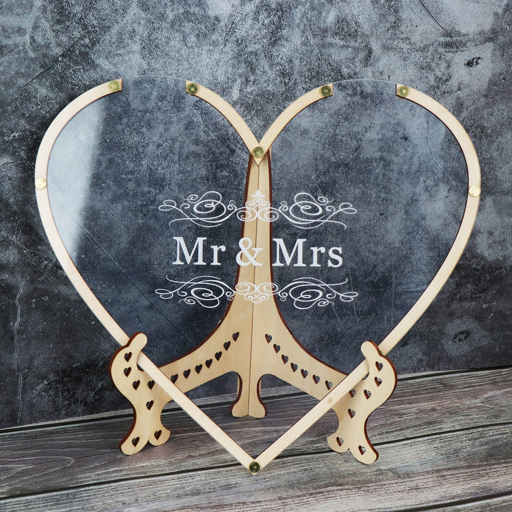 Heart shape Transparent Wedding guest book + Rustic Sweet Heart Drop box