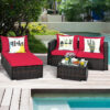 5PCS Patio Rattan Furniture Set Sectional Conversation Sofa w/ Coffee Table