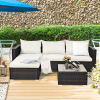 5PCS Patio Rattan Furniture Set Sectional Conversation Sofa w/ Coffee Table