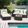 5PCS Patio Rattan Furniture Set Sectional Conversation Sofa w/ Coffee Table