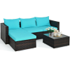 5PCS Patio Rattan Furniture Set Sectional Conversation Sofa w/ Coffee Table