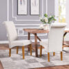 Dining Chair Set of 2 Fabric Padded Side Chair with Solid Wood Legs, Nailed Trim(Beige)