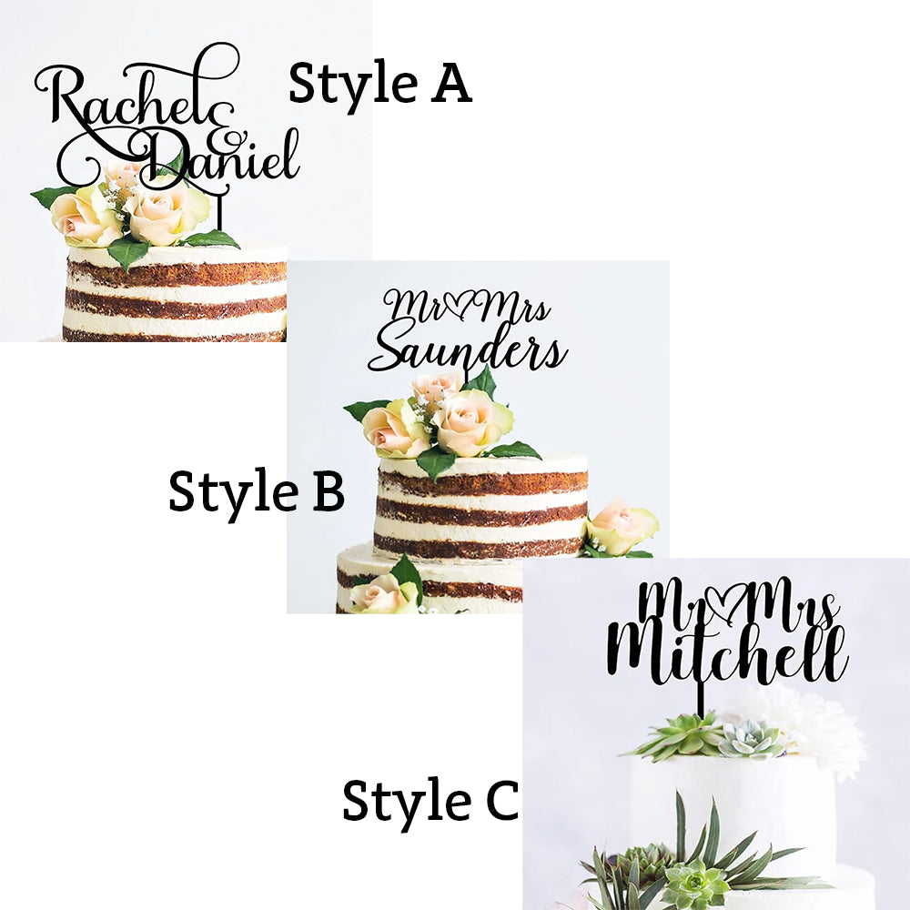 CUSTOM WEDDING CAKE TOPPER PERSONALIZED WITH YOUR NAMES & HEART CENTER