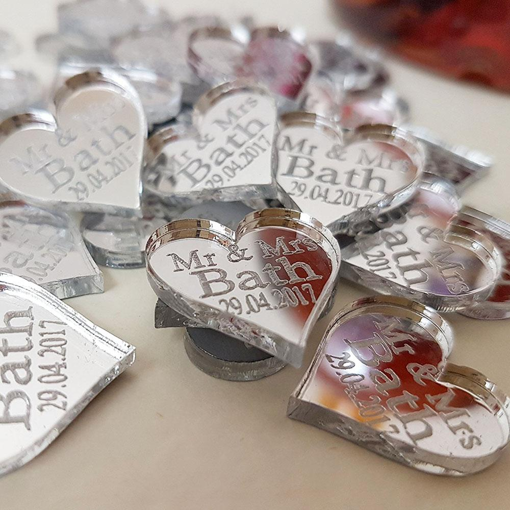 50 pcs CUSTOM MIRROR HEARTS AFTER WEDDING GIFTS - The Suggestion Store